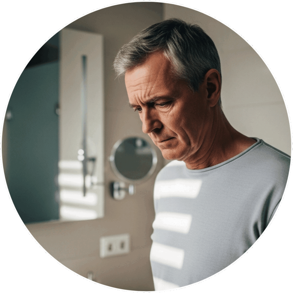 Bărbat matur reflectând la disconfort urinar