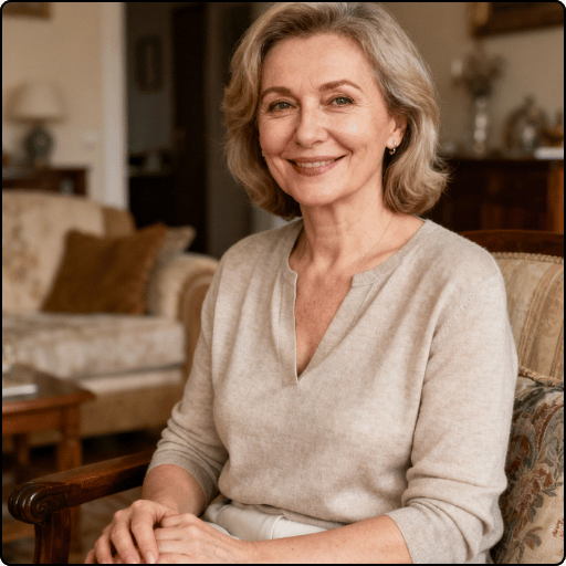 Femeie matură zâmbitoare în interiorul casei